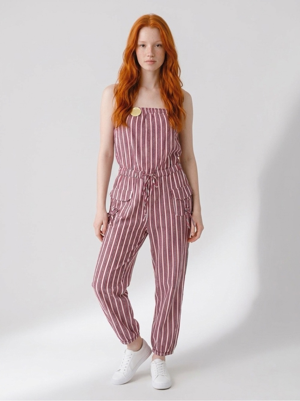 NWT Striped Red Cargo Jumpsuit - Women Y2K